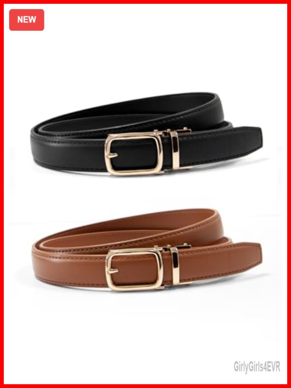 Women's Skinny Ratchet Leather Belt 2 Pack
